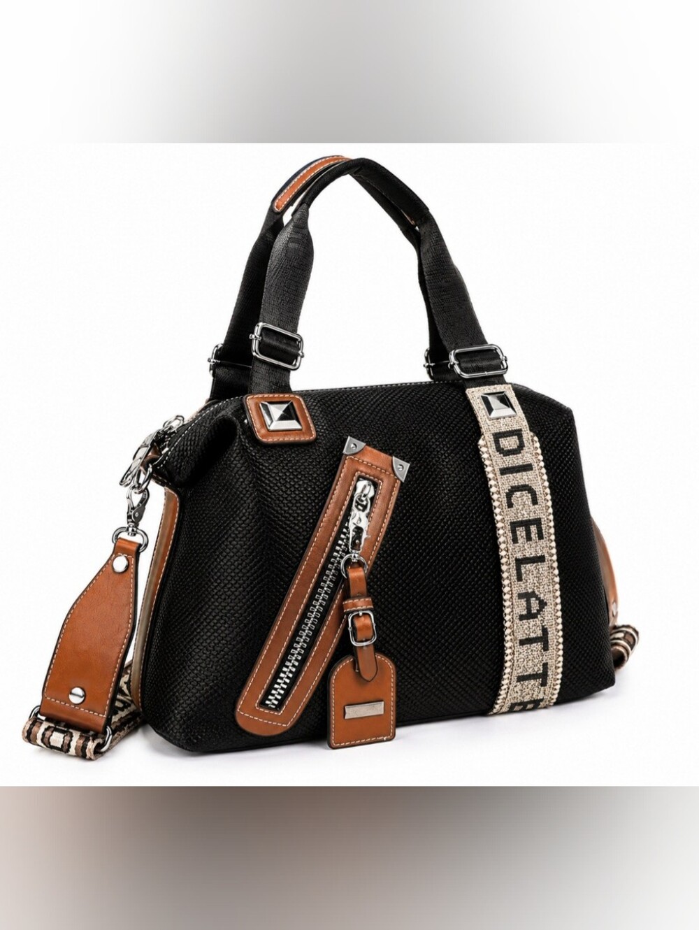 Women’s Black and Brown Accent Satchel Bag